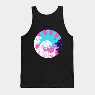 Japanese Vaporwave Neon Ocean Sunset with Palm Trees Tank Top